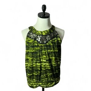 Worthington Green Tie‎ Dye Embellished Neck Sleeveless Top Blouse